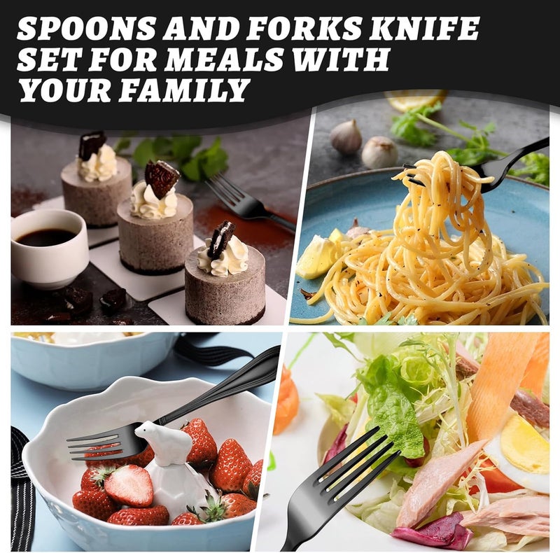 TIVOLI 20 Piece Black Silverware Set for 4 Stainless Steel Flatware Serving Sets Mirrored Polishing Cutlery Set Include Knife Fork and Spoon for Home Kitchen Wedding Housewarming Gift - Image 5