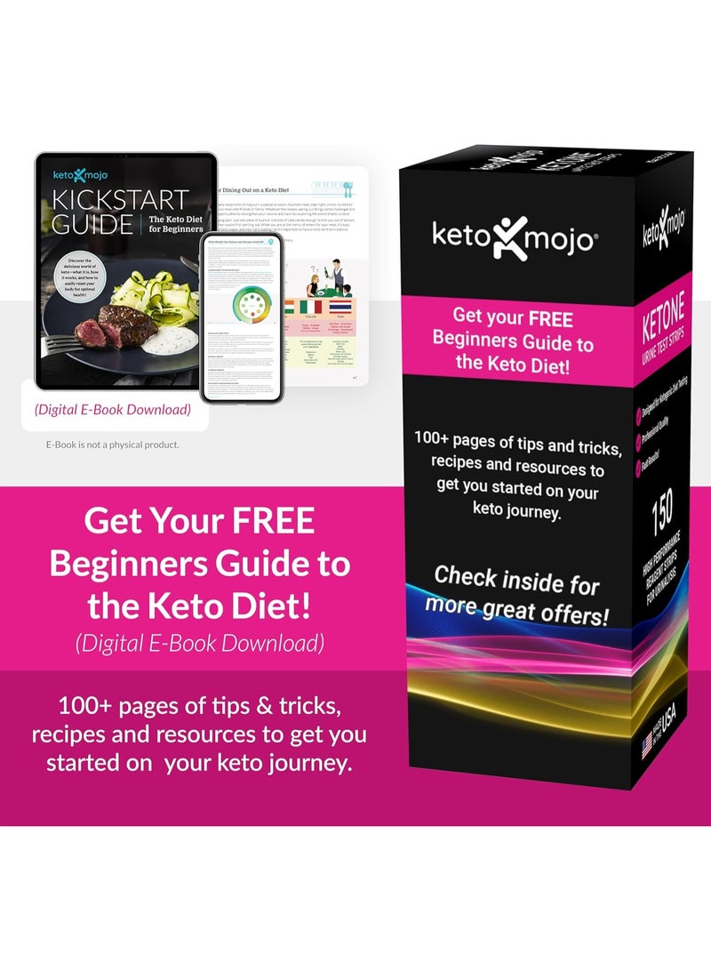 Keto-Mojo 150 Ketone Test Strips with Free Keto Guide eBook & Free APP. Urine Test for Ketosis on Ketogenic & Low-Carb Diets. Extra-Long Strips - Image 4