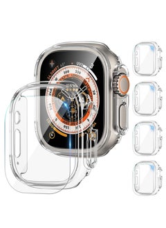 [4 Pack] Compatible for Apple Watch Ultra Screen Protector and Case 49mm, Anti-Fog Tempered Glass Protector Film with PC Hard Bumper Cover for iWatch Ultra 49mm(Clear)