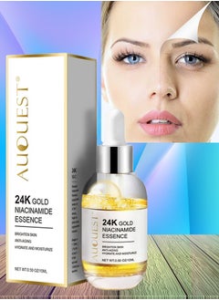AuQuest 24k Gold Niacinamide Essence Serum Brighten Skin Anti Aging Hydrating and Moisturizing Gold Niacinamide Serum Soothing and Hydrating Skin Optimizing Treatment Essence Serum 15ml  - Image 1