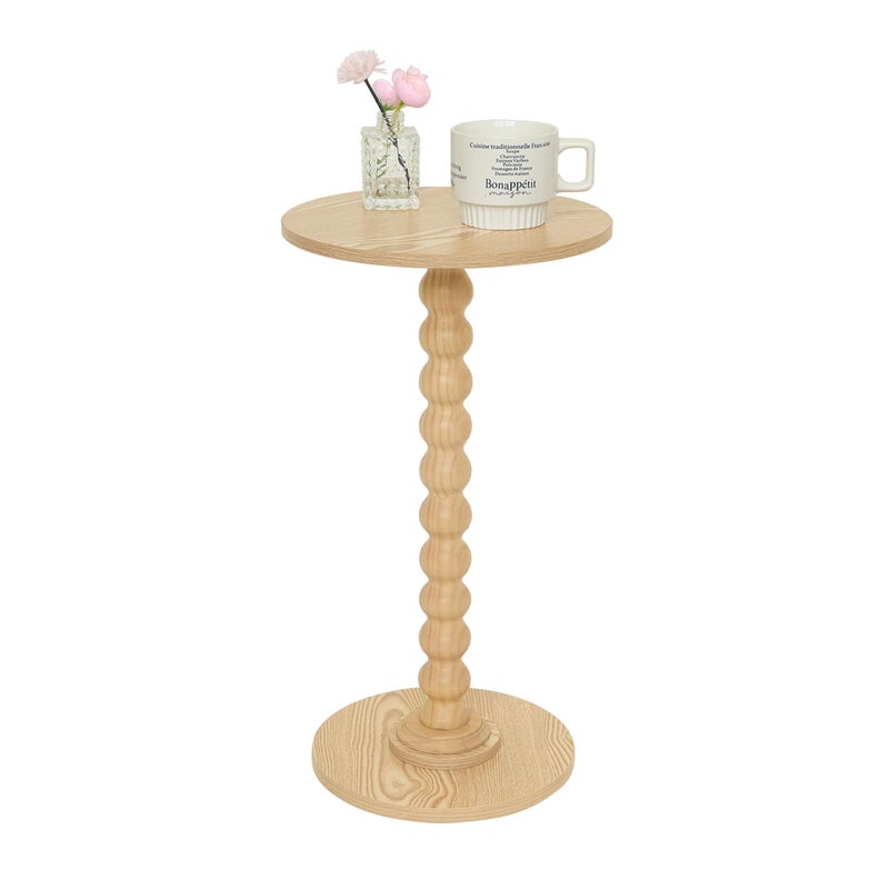 Fultyle Round Side Table Small Drink Table for Small Spaces Modern Accent End Table with Solid Wood Leg for Living Room Bedroom Corners and Office Natural
