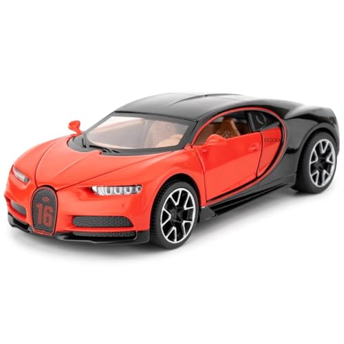 FEXXA 🏎️ Scale Exclusive Alloy Metal Pull Back Die-cast Car Model with Sound Light Mini Auto Toy for Kids Metal Model Toy Car with Sound and Light (1.32 Scale Bugatti CHIRON -RED) - Image 1