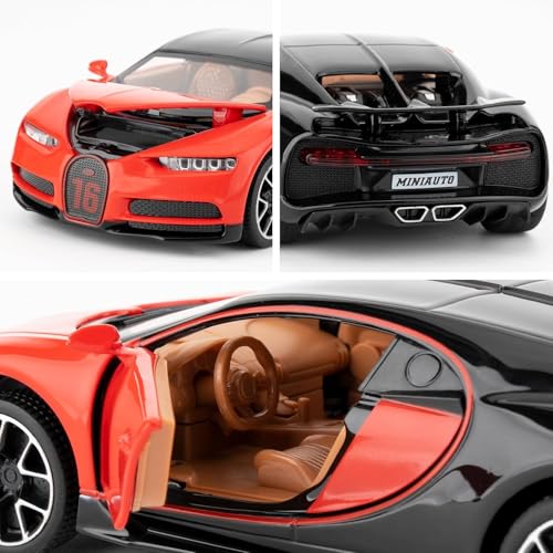 FEXXA 🏎️ Scale Exclusive Alloy Metal Pull Back Die-cast Car Model with Sound Light Mini Auto Toy for Kids Metal Model Toy Car with Sound and Light (1.32 Scale Bugatti CHIRON -RED) - Image 5