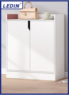 LEDIN Shoe Cabinet, 3-Tier Shoe Storage Organizer, Shoe Rack, Modern Country Cabinet, Freestanding Cabinet for Entryway Hallway Closet Bedroom(White 60x30x80cm)  - Image 1