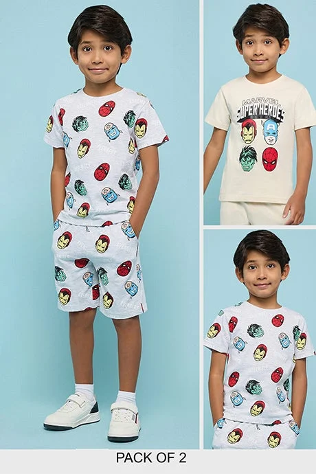 أر أند بي Marvel Print T-Shirt with Crew Neck and Short Sleeves