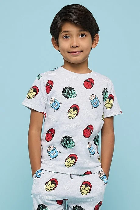 أر أند بي Marvel Print T-Shirt with Crew Neck and Short Sleeves