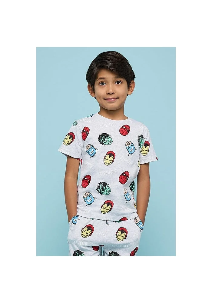 أر أند بي Marvel Print T-Shirt with Crew Neck and Short Sleeves