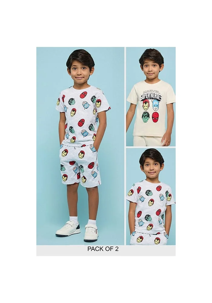 أر أند بي Marvel Print T-Shirt with Crew Neck and Short Sleeves