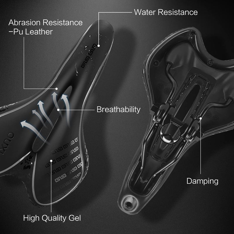 OUXI Comfort Bike Seat Comfortable Gel Bicycle Saddle Replacement Soft Padded with Shock Absorbing Waterproof for MTB Mountain Bike Road Bike Exercise Bike Men Women and Ladies-Black - Image 3