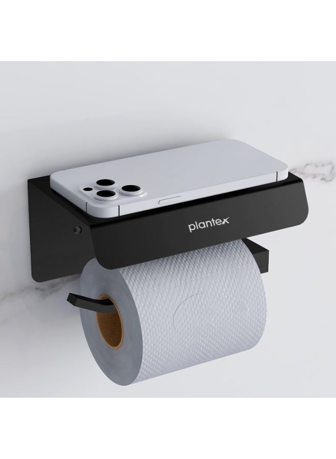 Plantex Platinum 304 Grade Stainless Steel Toilet Paper Holder with Mobile Stand/Toilet Paper Roll Holder for Bathroom Accessories (Matt Black) - Image 1