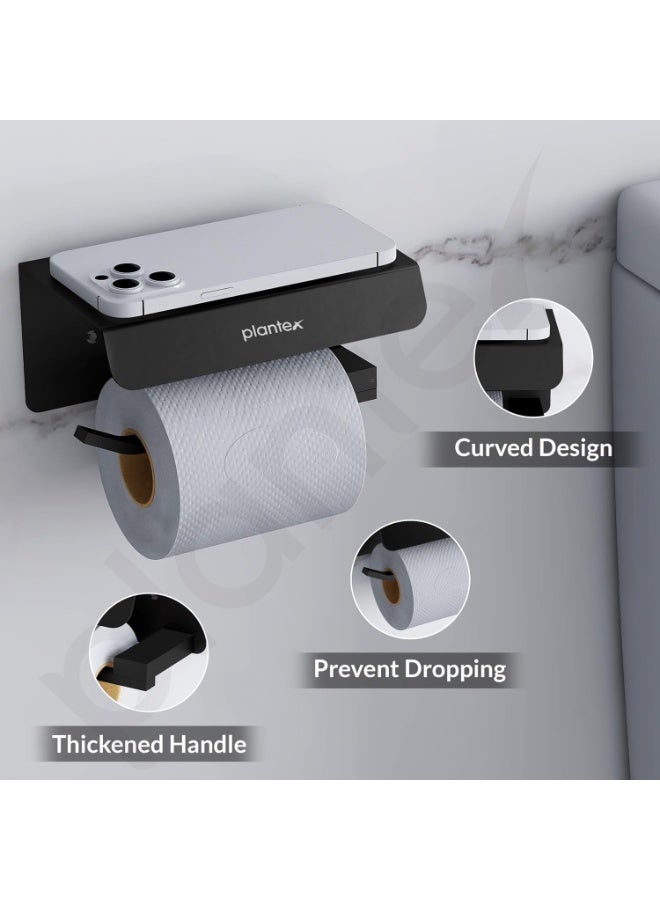 Plantex Platinum 304 Grade Stainless Steel Toilet Paper Holder with Mobile Stand/Toilet Paper Roll Holder for Bathroom Accessories (Matt Black) - Image 2