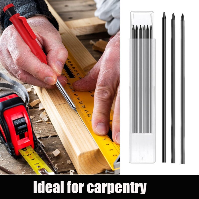 TuTuYa 36 Pencil Refill with 1 Solid Carpenter-Pencil, 2.8mm Waterproof Lead Refills Replacement, with Sharpener, Long Reach/Deep Hole/Long Nose for Architect &Carpenter Woodwork Construction Building - Image 2