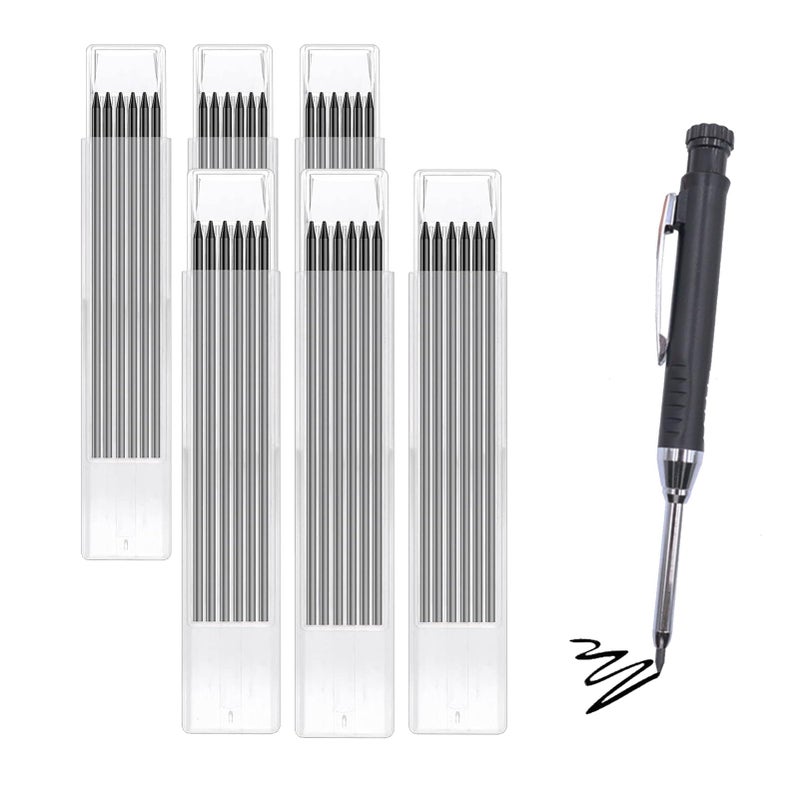 TuTuYa 36 Pencil Refill with 1 Solid Carpenter-Pencil, 2.8mm Waterproof Lead Refills Replacement, with Sharpener, Long Reach/Deep Hole/Long Nose for Architect &Carpenter Woodwork Construction Building - Image 1