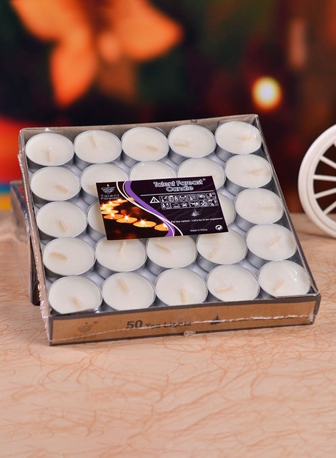 50 Pcs Unscented Tealight Candles, Small Mini Tea Lights Candles, Natural Soy Wax Candles Bulk, White Decorative Candles Set, Smokeless Tea Light Candles, Ideal for Home, Relaxation, Spa, Massage, Romantic Dinners, Weddings & Anniversaries, Festive Decor & Cosy Evenings - Image 3