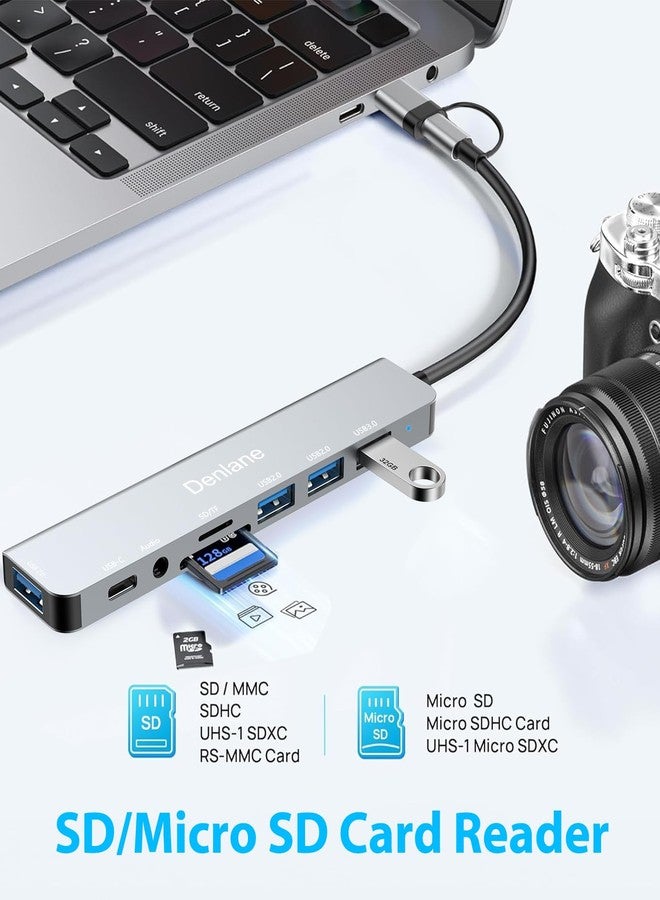 موزع USB-C من دينلين، موزع USB 3.0 لأجهزة الكمبيوتر المحمولة، مقسم USB مطور 8 في 2 مع موسع منفذ USB-C/4 منافذ USB-A، فتحة بطاقة TF/SD، محول صوت 3.5 ملم، دونجل USB-C لأجهزة الكمبيوتر الشخصية/ماك/ماك بوك/الكمبيوتر المحمول/آيباد/التابلت - Image 5