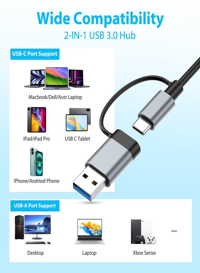 موزع USB-C من دينلين، موزع USB 3.0 لأجهزة الكمبيوتر المحمولة، مقسم USB مطور 8 في 2 مع موسع منفذ USB-C/4 منافذ USB-A، فتحة بطاقة TF/SD، محول صوت 3.5 ملم، دونجل USB-C لأجهزة الكمبيوتر الشخصية/ماك/ماك بوك/الكمبيوتر المحمول/آيباد/التابلت - Image 2