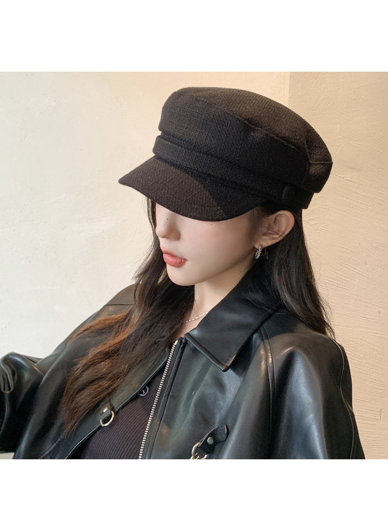 Generic - Fashion Cotton Linen Flat Cap Breathable Octagonal Beret black - Image 1