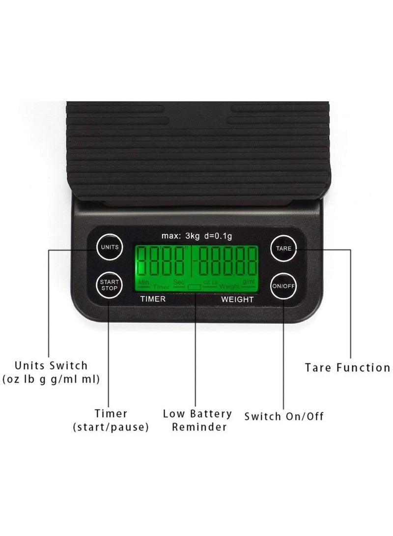 بلومنغ تايم ميزان القهوة بالتنقيط 3 كجم/0.1 جرام مع مؤقت، ميزان مطبخ رقمي إلكتروني محمول - Image 2