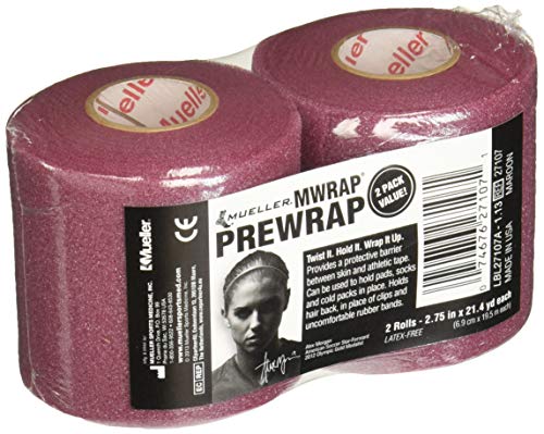 MUELLER Sports Medicine MWrap, Pre Wrap, Athletic Tape Underwrap for Sports, Hair, Ankles, Wrist, Hands and Knees, Water-Resistant, Latex Free, 2.75" x 21.4 Yards Per Roll, 2 Rolls, Maroon - Image 2