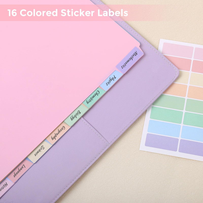 SKYDUE 8 Tab Durable Plastic Dividers,2Sets, Big Tab Dividers for 3 Ring Binder, Write&Erase 3 Ring Binder Dividers with Tabs, with Sticker Labels, Long-Lasting Plastic Pastels Binder Dividers - Image 3