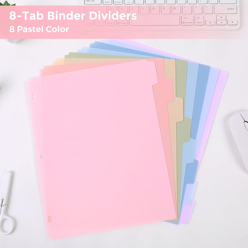 SKYDUE 8 Tab Durable Plastic Dividers,2Sets, Big Tab Dividers for 3 Ring Binder, Write&Erase 3 Ring Binder Dividers with Tabs, with Sticker Labels, Long-Lasting Plastic Pastels Binder Dividers - Image 2