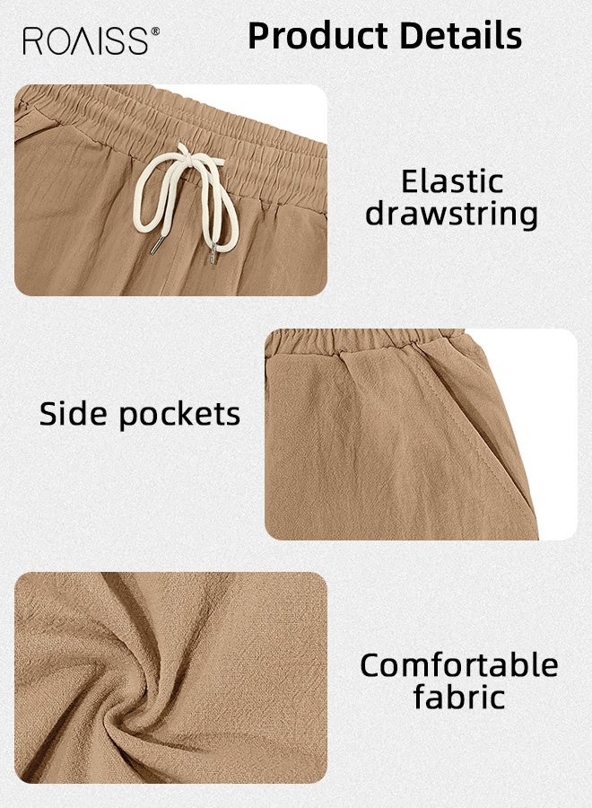 roaiss Men Cargo Shorts with Multiple Pockets, Comfortable Straight Leg Sport Pants for Men, Solid Short Pants with Adjustable Drawstring and Elastic Waistband, Suitable for Active Lifestyles and Casual Occasions - Image 5