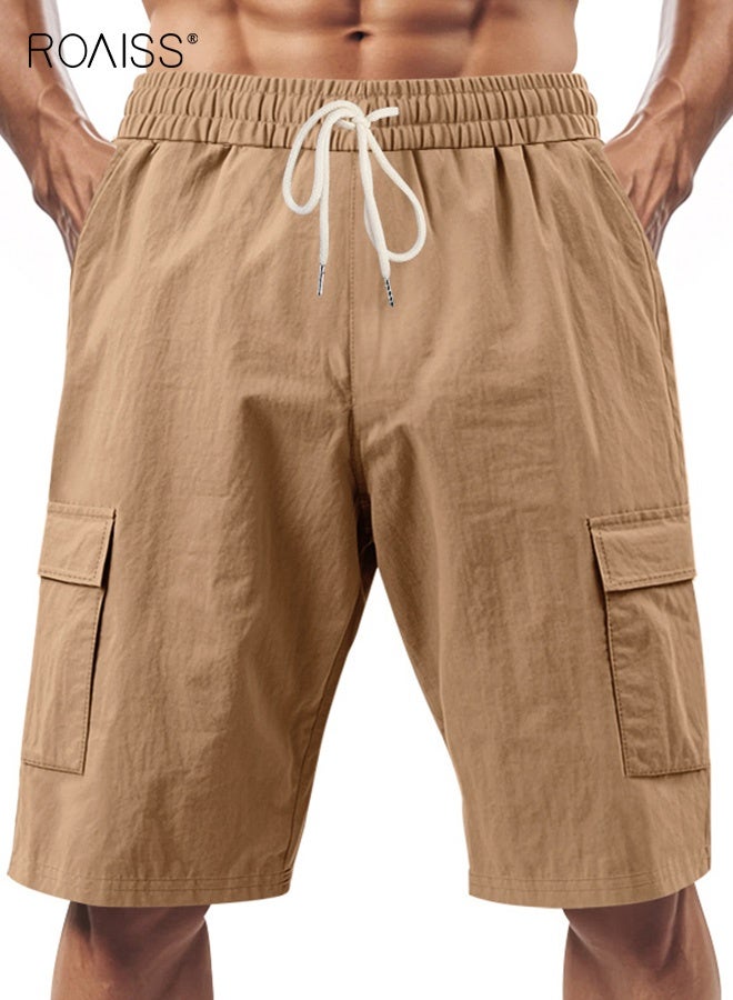 roaiss Men Cargo Shorts with Multiple Pockets, Comfortable Straight Leg Sport Pants for Men, Solid Short Pants with Adjustable Drawstring and Elastic Waistband, Suitable for Active Lifestyles and Casual Occasions - Image 1