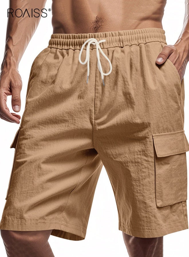 roaiss Men Cargo Shorts with Multiple Pockets, Comfortable Straight Leg Sport Pants for Men, Solid Short Pants with Adjustable Drawstring and Elastic Waistband, Suitable for Active Lifestyles and Casual Occasions - Image 2