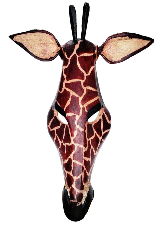 Stoneage Arts African Masks Wall Hanging Art Animal Hand Carving Safari Décor Wall Head Sculpture Decorative Wild Giraffe Zebra Faces and Listening Ears For A Majestic Display (8 Inch, GiraffeER) - Image 1