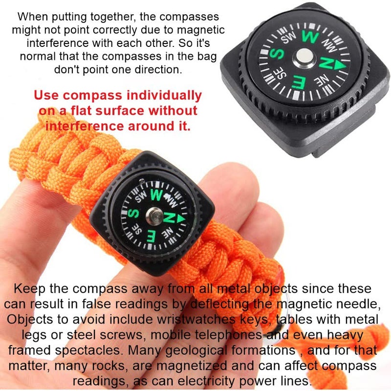 ZoloAJay 15pcs Slip-On Wrist Compass Hard Shell Liquid Filled Mini Small Button Compass Paracord Bracelet for Outdoor Hiking Survival Wrist Watch Band 3/4" (20mm) - Image 5