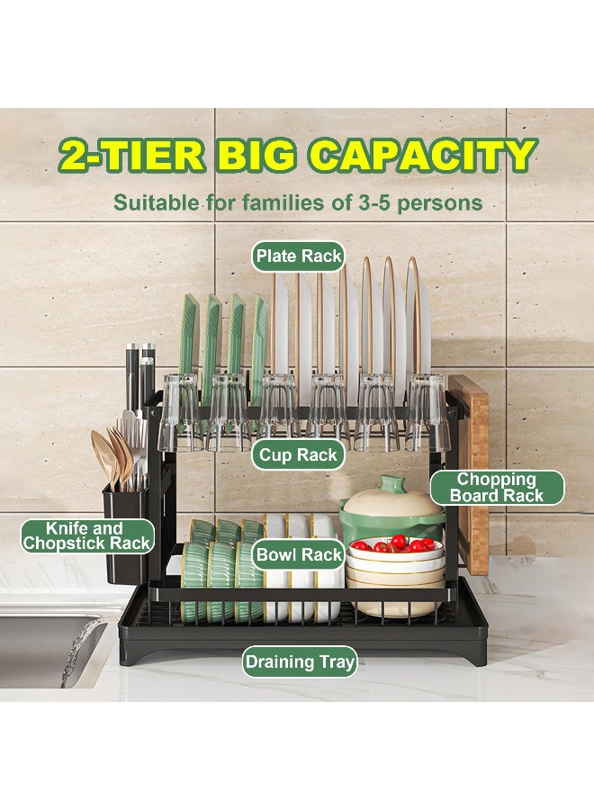 ZERIFAM ZERIFAM Dish Drying Rack - 2 Tier Dish Racks for Kitchen Counter, Kitchen Countertop Storage Racks, With Chopstick Bucket, Cutting Board Rack, Knife Rack And Cup Holder. (Black) - Image 4