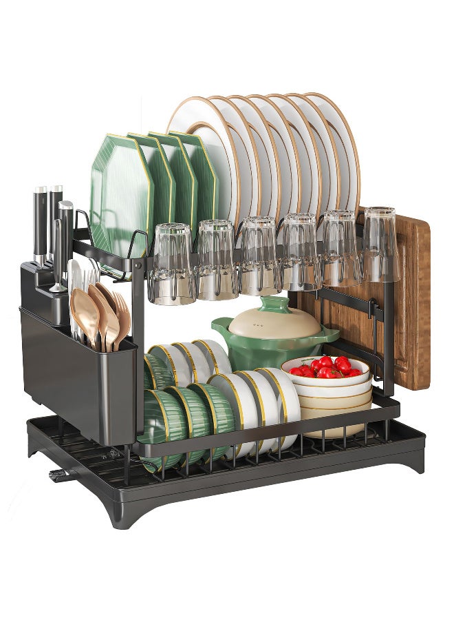 ZERIFAM ZERIFAM Dish Drying Rack - 2 Tier Dish Racks for Kitchen Counter, Kitchen Countertop Storage Racks, With Chopstick Bucket, Cutting Board Rack, Knife Rack And Cup Holder. (Black) - Image 1