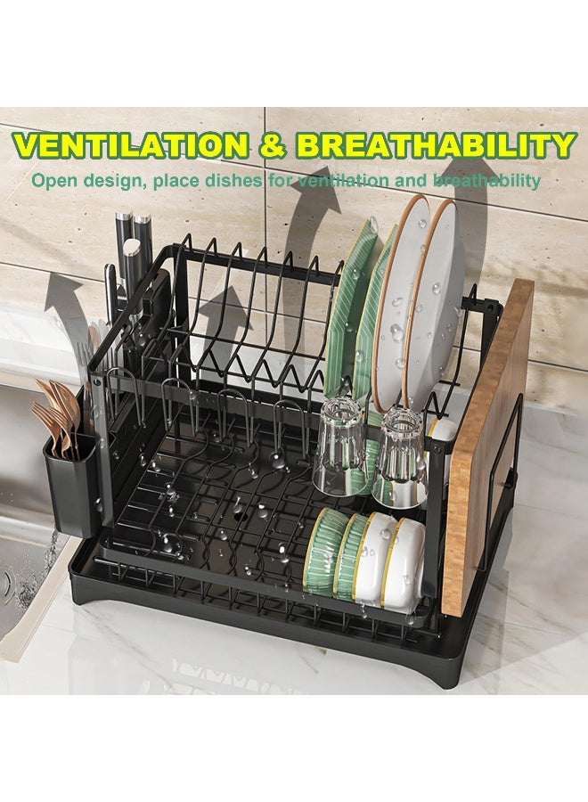 ZERIFAM ZERIFAM Dish Drying Rack - 2 Tier Dish Racks for Kitchen Counter, Kitchen Countertop Storage Racks, With Chopstick Bucket, Cutting Board Rack, Knife Rack And Cup Holder. (Black) - Image 5