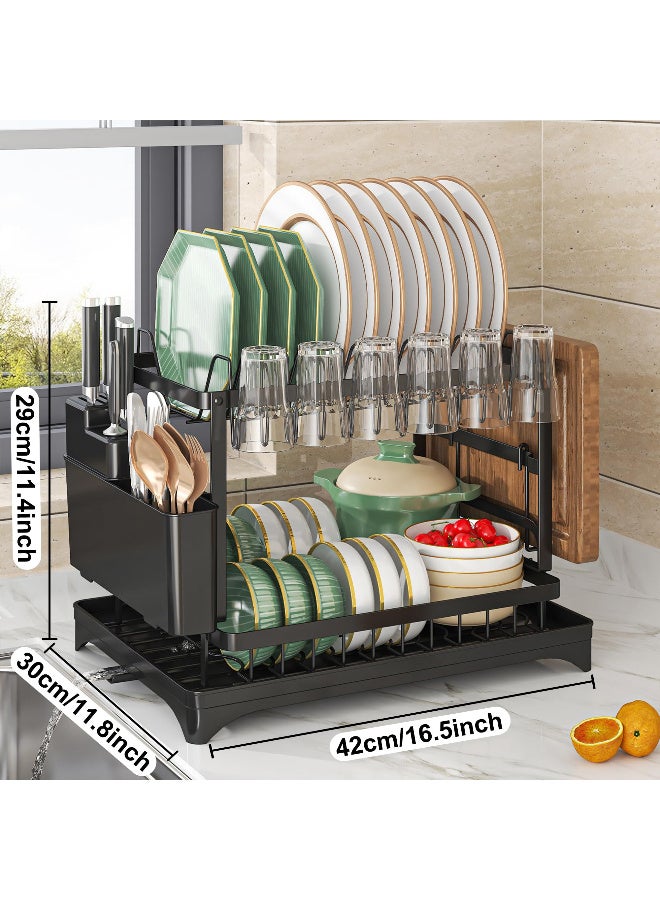 ZERIFAM ZERIFAM Dish Drying Rack - 2 Tier Dish Racks for Kitchen Counter, Kitchen Countertop Storage Racks, With Chopstick Bucket, Cutting Board Rack, Knife Rack And Cup Holder. (Black) - Image 2