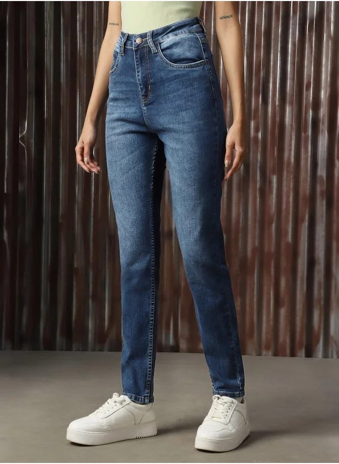 هاي ستار Women Jeans in Blue featuring Skinny fit fit with a washed pattern, regular length, secured with button closure, crafted from cotton – a wardrobe staple for modern fashion enthusiasts.