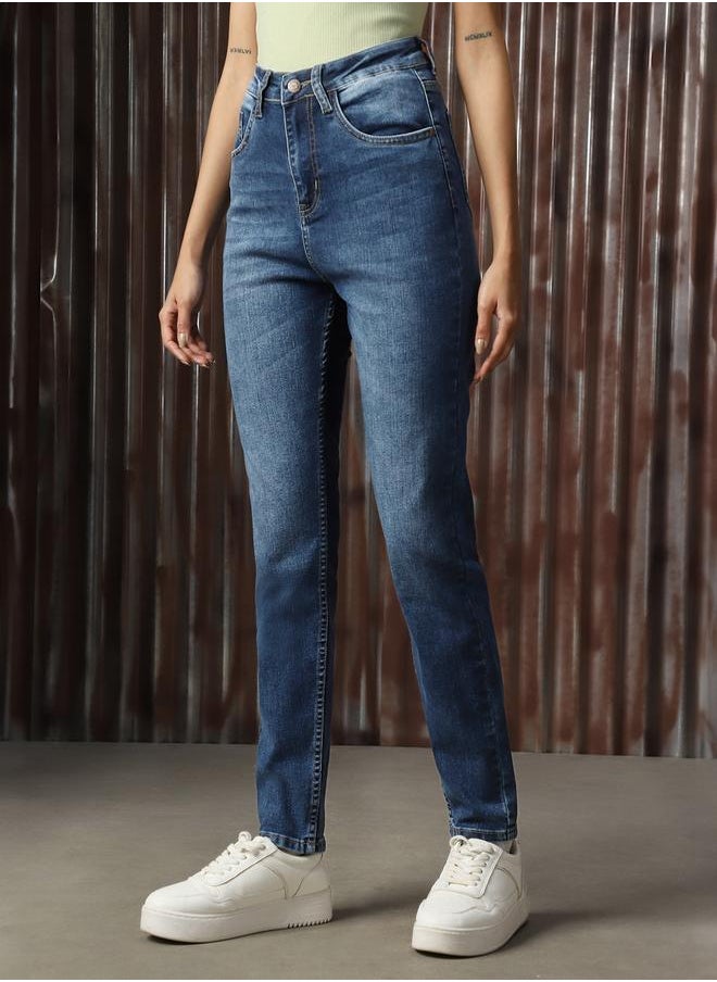 HIGH STAR - Women Jeans in Blue featuring Skinny fit fit with a washed pattern, regular length, secured with button closure, crafted from cotton – a wardrobe staple for modern fashion enthusiasts. - Image 1