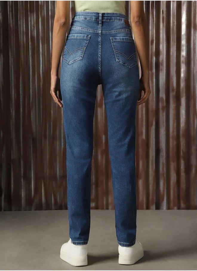 هاي ستار Women Jeans in Blue featuring Skinny fit fit with a washed pattern, regular length, secured with button closure, crafted from cotton – a wardrobe staple for modern fashion enthusiasts.