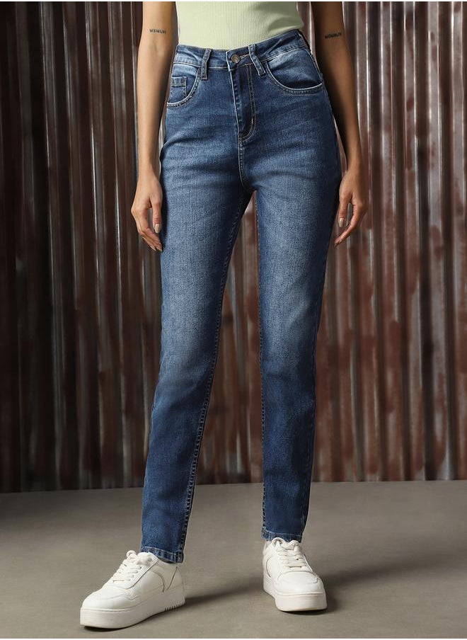 HIGH STAR - Women Jeans in Blue featuring Skinny fit fit with a washed pattern, regular length, secured with button closure, crafted from cotton – a wardrobe staple for modern fashion enthusiasts. - Image 1