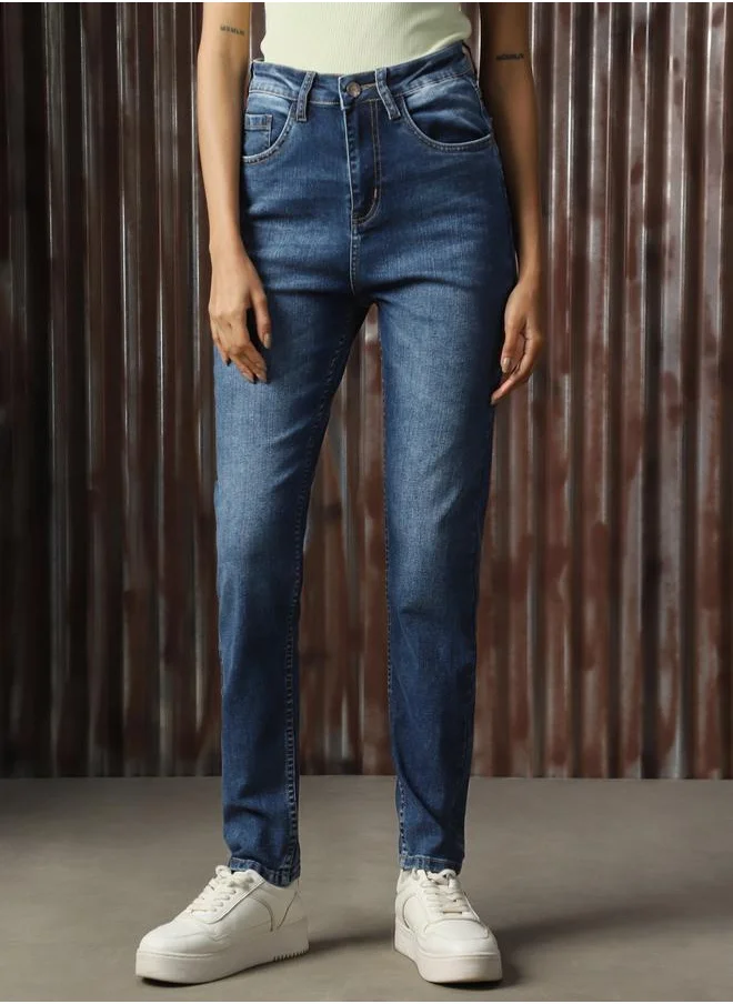 هاي ستار Women Jeans in Blue featuring Skinny fit fit with a washed pattern, regular length, secured with button closure, crafted from cotton – a wardrobe staple for modern fashion enthusiasts.