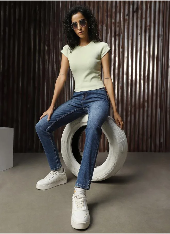 HIGH STAR Women Jeans in Blue featuring Skinny fit fit with a washed pattern, regular length, secured with button closure, crafted from cotton – a wardrobe staple for modern fashion enthusiasts.