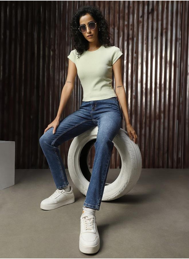 HIGH STAR - Women Jeans in Blue featuring Skinny fit fit with a washed pattern, regular length, secured with button closure, crafted from cotton – a wardrobe staple for modern fashion enthusiasts. - Image 1