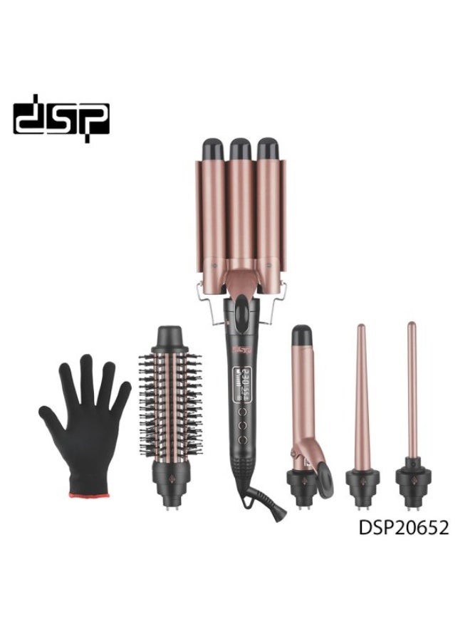 دي اس بي طقم تصفيف الشعر من دي اس بي 7 في 1 اداة ويفي ثلاثية، فرشاة حرارية، وملحقات تجعيد متنوعة مع قفاز لحماية الايدي من الحروق اثناء الاستهلاك مجموعة لجميع احتياجات تسريحات الشعر  واغراض الشعر (تصفيف-تجفيف- صنع الكيرلي بانواعه -صنع الويفي-فرد الشعر)موديل20652 - Image 2