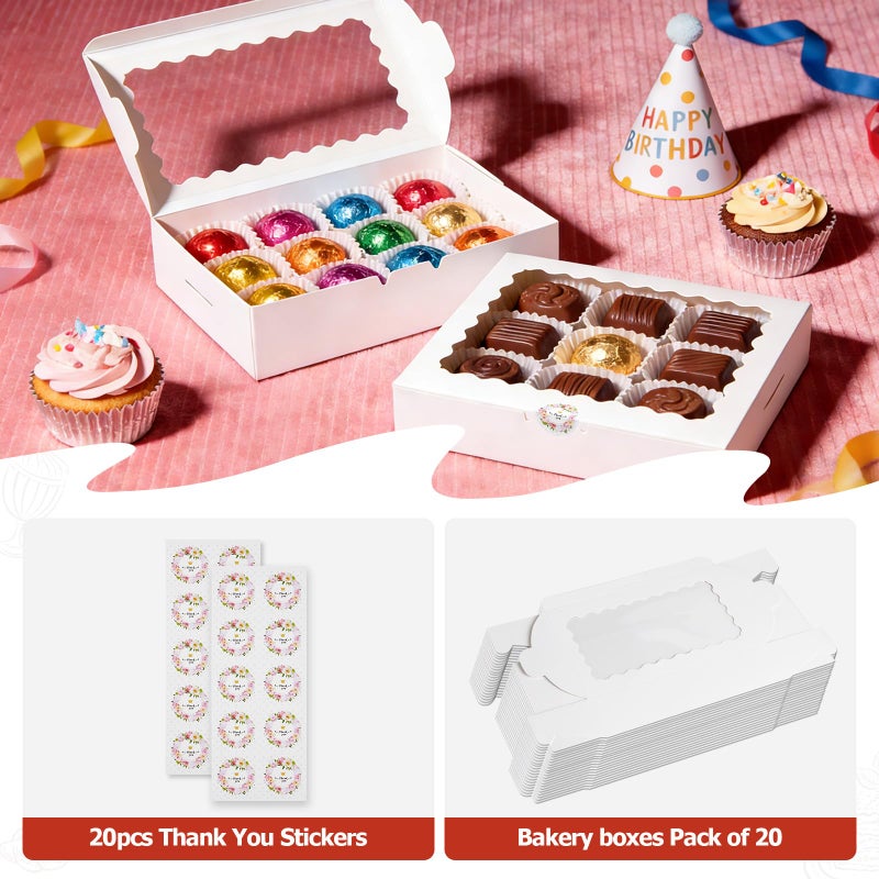 YODYZJ 20pcs Cookie Boxes with Window, 9x6x2.5 Inches White Bakery Boxes for Dessert, Treat, Pastry, Donut, Chocolate Covered Strawberry - Baked Goods Packaging for Holiday Gift Giving - Image 3