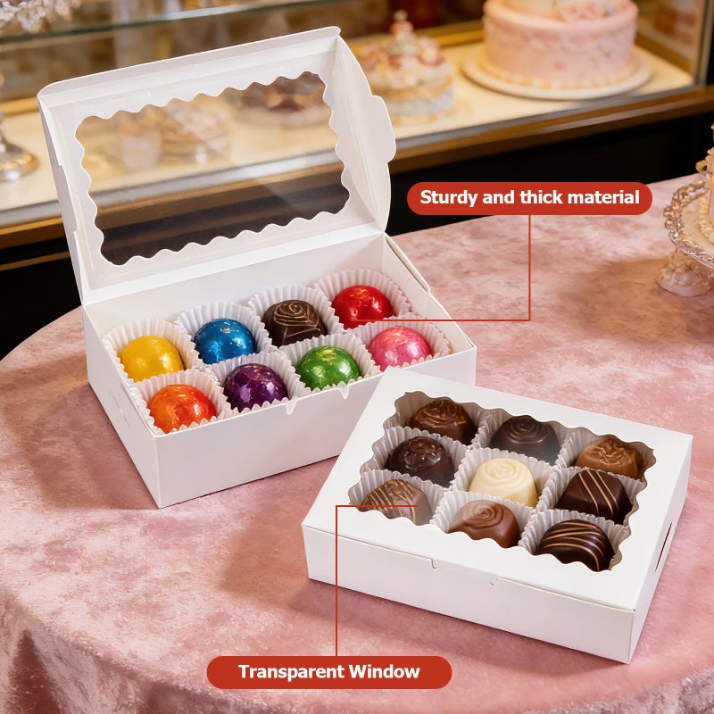 YODYZJ 20pcs Cookie Boxes with Window, 9x6x2.5 Inches White Bakery Boxes for Dessert, Treat, Pastry, Donut, Chocolate Covered Strawberry - Baked Goods Packaging for Holiday Gift Giving - Image 4