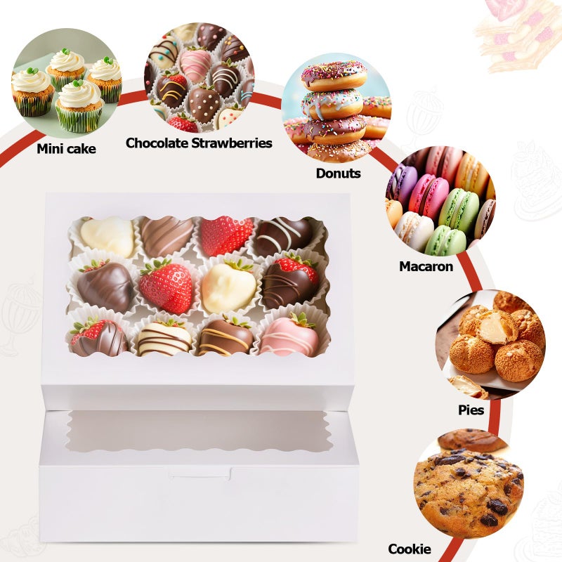 YODYZJ 20pcs Cookie Boxes with Window, 9x6x2.5 Inches White Bakery Boxes for Dessert, Treat, Pastry, Donut, Chocolate Covered Strawberry - Baked Goods Packaging for Holiday Gift Giving - Image 5