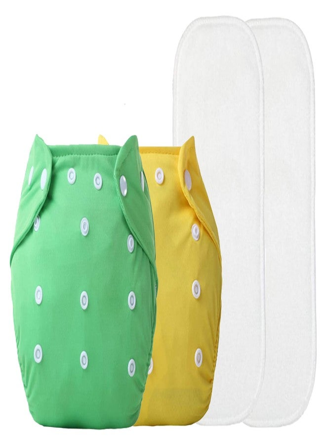 Alya The Cheeky Kidzz Baby Reusable Cloth Diapers Adjustable Nappies With 2 Bamboo Microfiber Wet-Free Insert Pads (0-24 Months,3-16KG) (PACK OF 2, YELLOW,GREEN) - Image 1