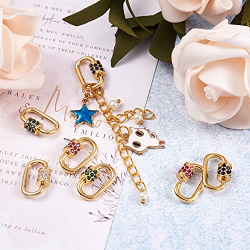 BB Beadthoven Beadthoven 10Pcs Oval Screw Carabiner Lock Charms 19x12x2mm Brass Cubic Zirconia Necklace Lock Clip Charms Small Metal Locking Carabiner Clasps for DIY Necklace Bracelet Keychain Jewelry Making - Image 2
