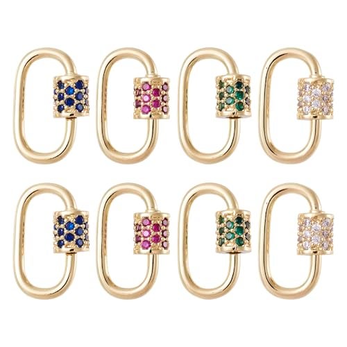 BB Beadthoven Beadthoven 10Pcs Oval Screw Carabiner Lock Charms 19x12x2mm Brass Cubic Zirconia Necklace Lock Clip Charms Small Metal Locking Carabiner Clasps for DIY Necklace Bracelet Keychain Jewelry Making - Image 1