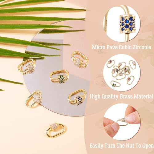 BB Beadthoven Beadthoven 10Pcs Oval Screw Carabiner Lock Charms 19x12x2mm Brass Cubic Zirconia Necklace Lock Clip Charms Small Metal Locking Carabiner Clasps for DIY Necklace Bracelet Keychain Jewelry Making - Image 4