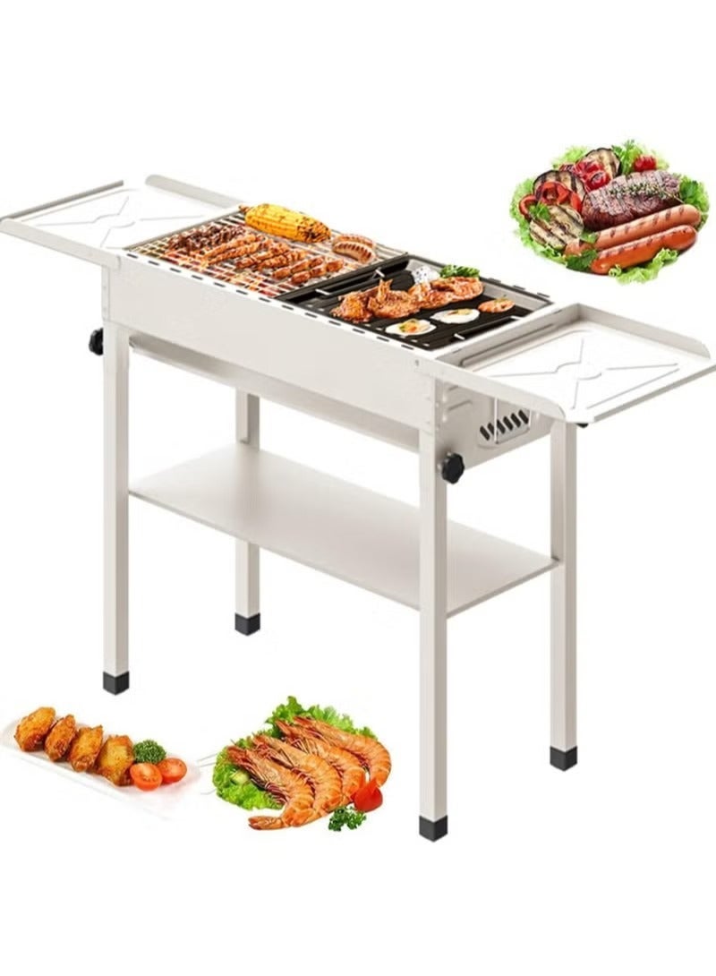 Charcoal Grills Folded Camping Barbecue Grill BBQ Barbecue Stove Carbon Grill Barbecue Utensils for Garden Backyard Party Picnic Camping Outdoor Cooking Suit for 5-15 Person White